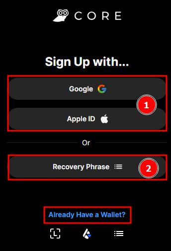 Create or recover wallet